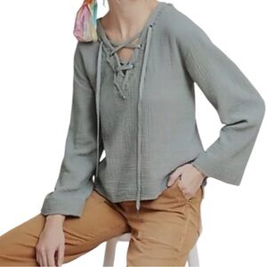 Cloth & Stone Blouse Size Small Lace Up Gauze Womens Anthropologie Top